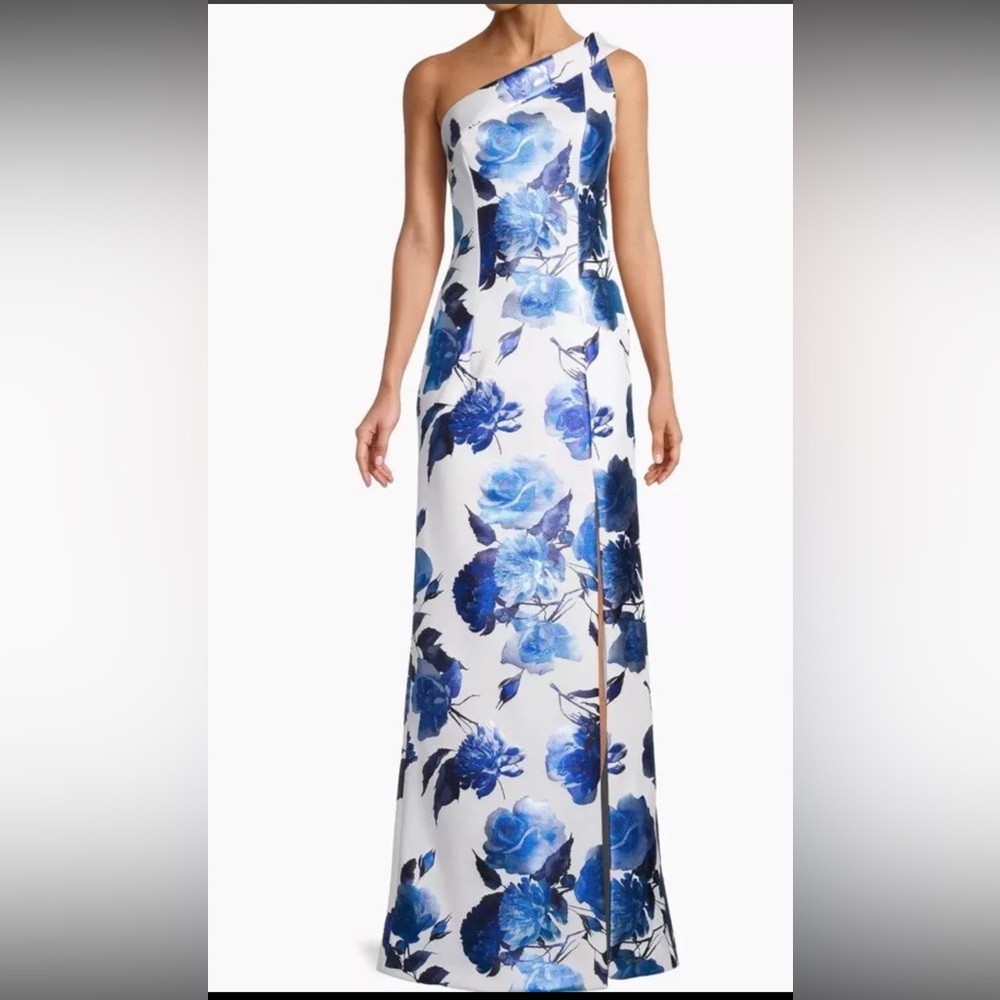 Black Halo Eve Dolan Floral One-Shoulder Gown Sz 0 NEW